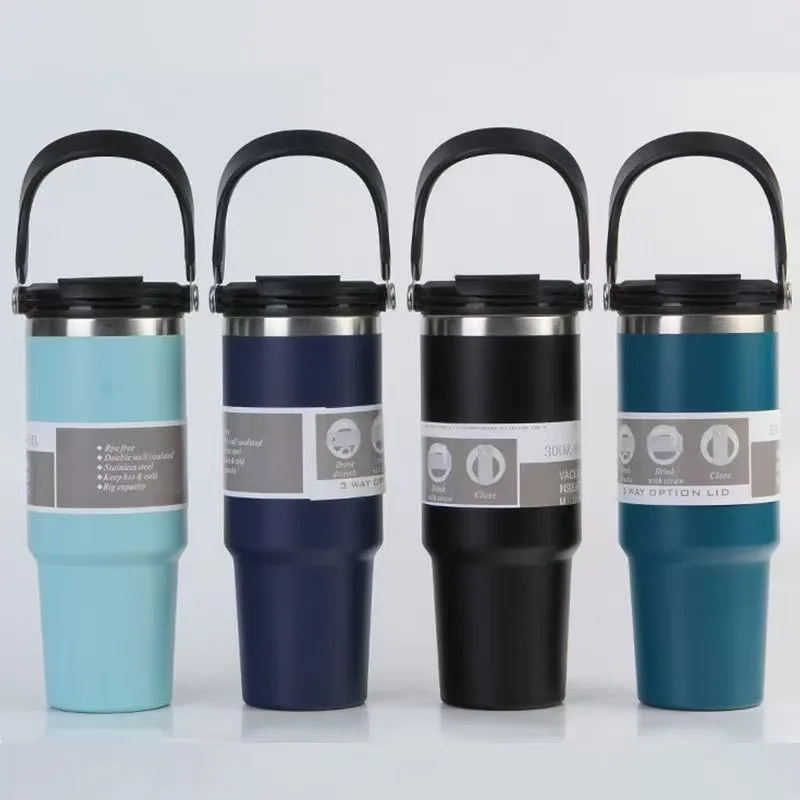 304 Stainless Steel Car Tumbler with Handle & Straw Lid & Dual-Drink Lid — 30oz / 887ml 2