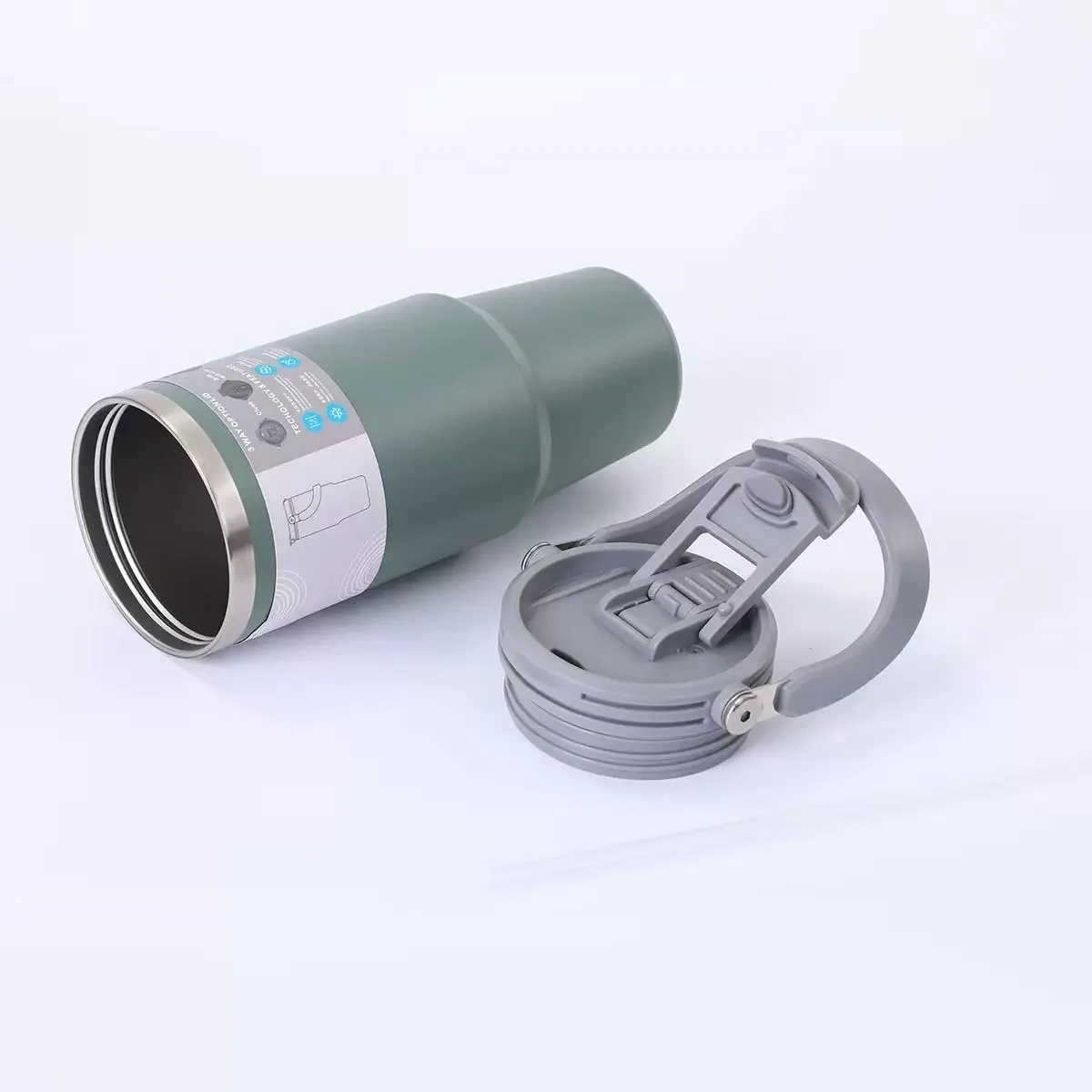 304 Stainless Steel Car Tumbler with Handle & Straw Lid & Dual-Drink Lid — 30oz / 887ml 5