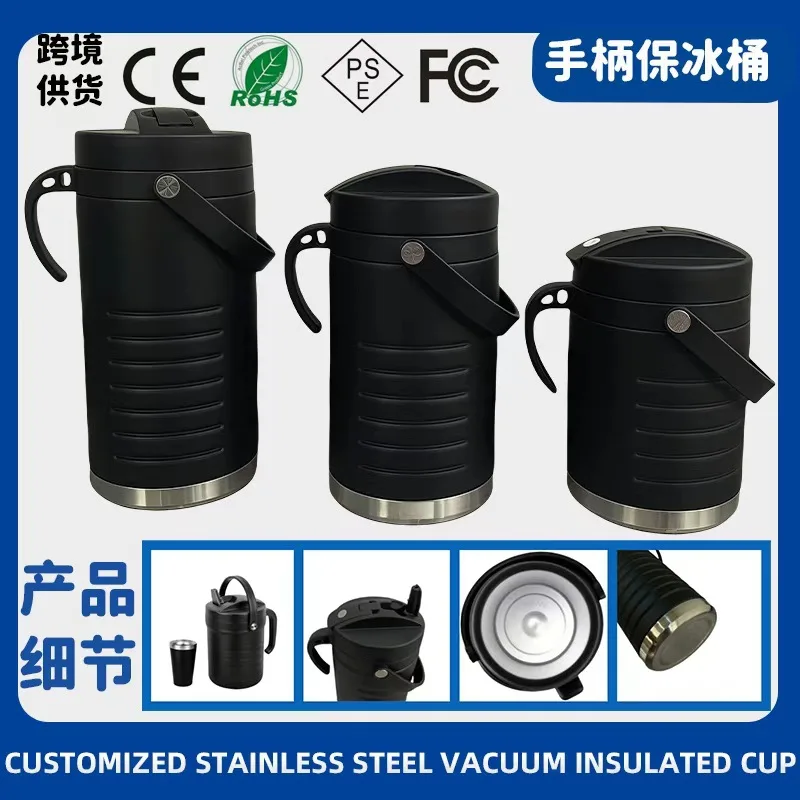 304 Stainless Steel Insulated Ice Bucket with Handle and Double Lid