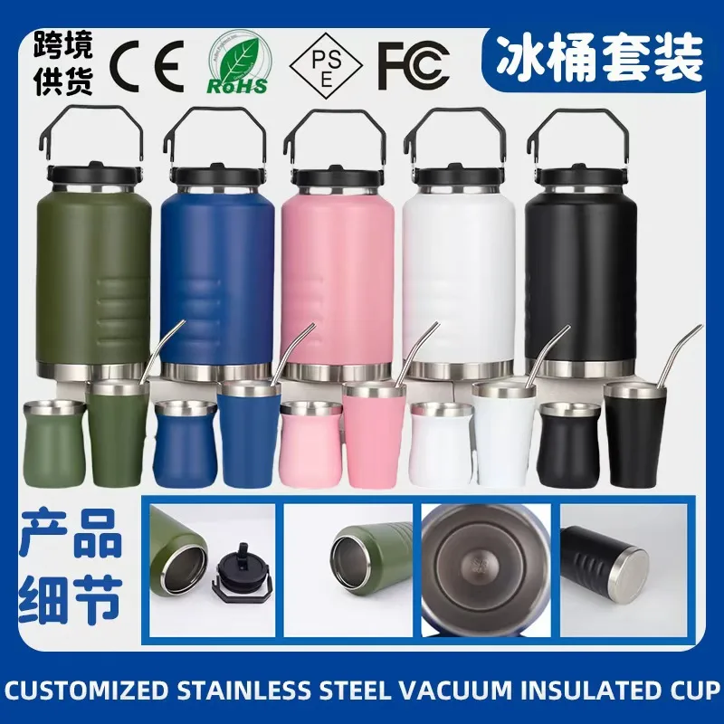 304 Stainless Steel Insulated Ice Bucket with Handle and Double Lid
